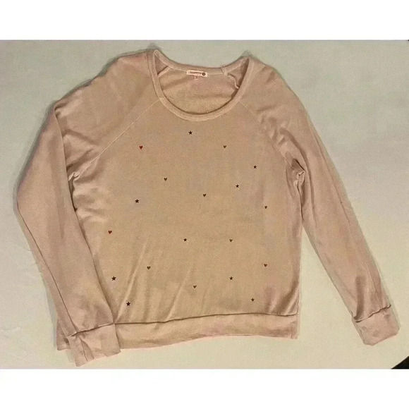 Sundry Pink Heart Star Pullover Sweatshirt 2 Medium Crewneck Long Sleeve Shirt - Picture 4 of 6